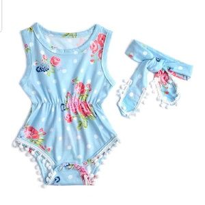 Baby Girls Romper Blue and Floral